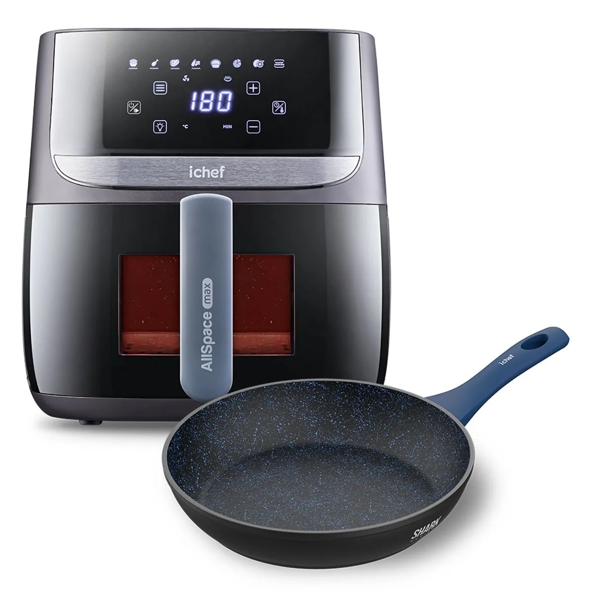 Airfryer Vision Max Ichef 5,7L e Panela Polishop iChef Home Sauté Petit Shark Series Azul 20cm