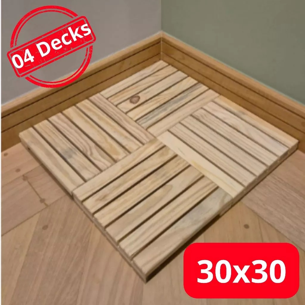 Kit 04 Deck Modular de Madeira Pinus 30x30 Multifuncional